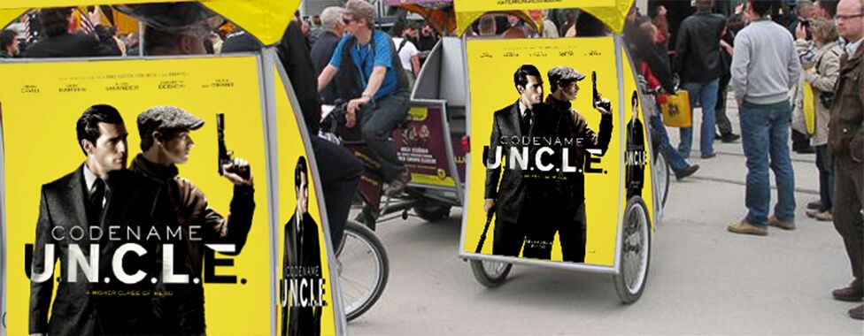 Mockup einer Codename Uncle Kampagne auf Rikscha Fahrrädern